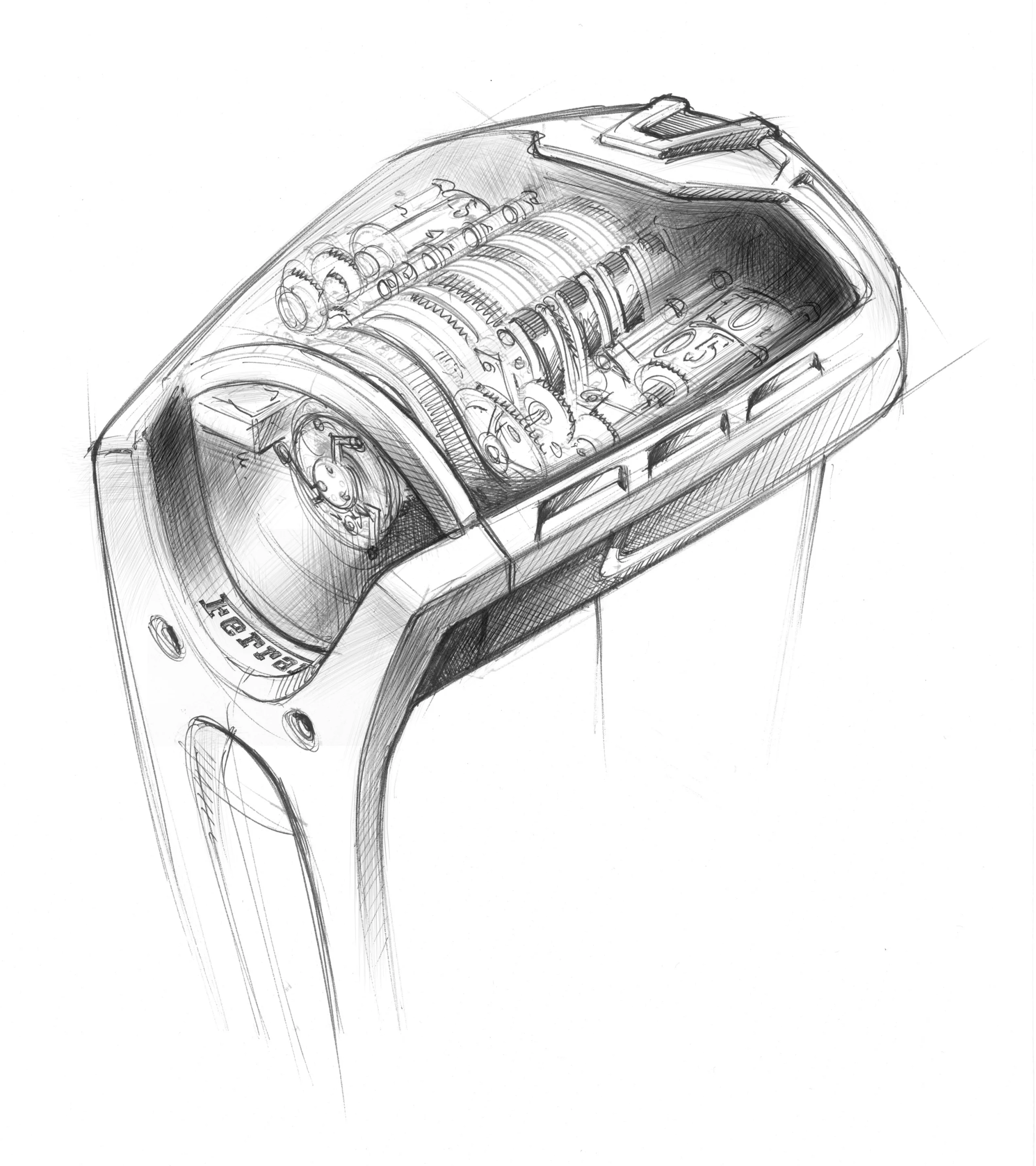A concept drawing of the MP-05 LaFerrari watch from Hublot