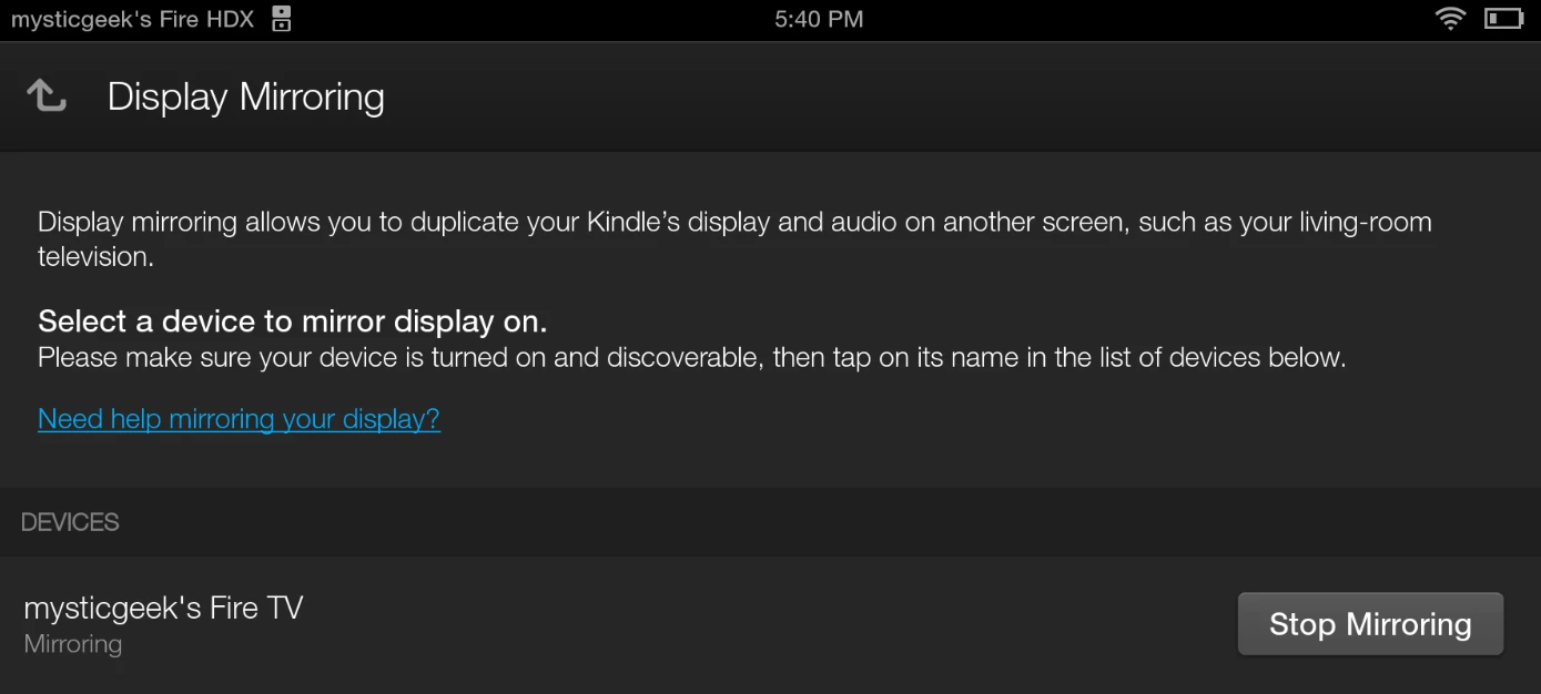 You can mirror your Kindle Fire HDX screen on Fire TV