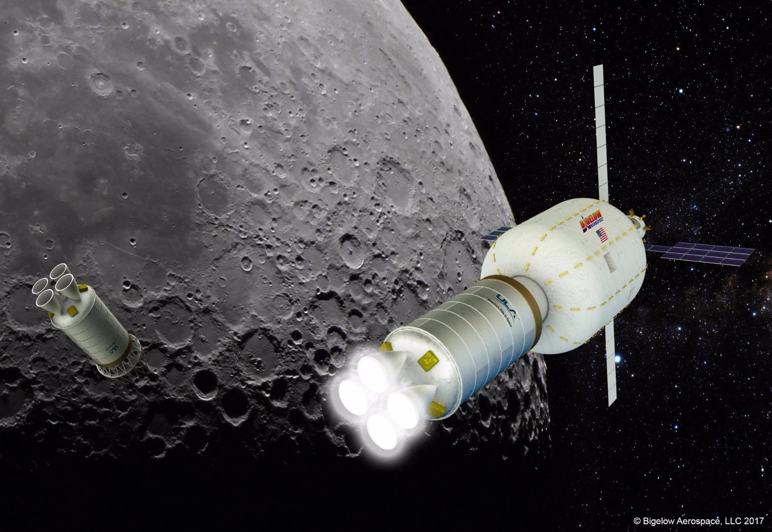 A ACES rocket inserting the B330 into lunar orbit