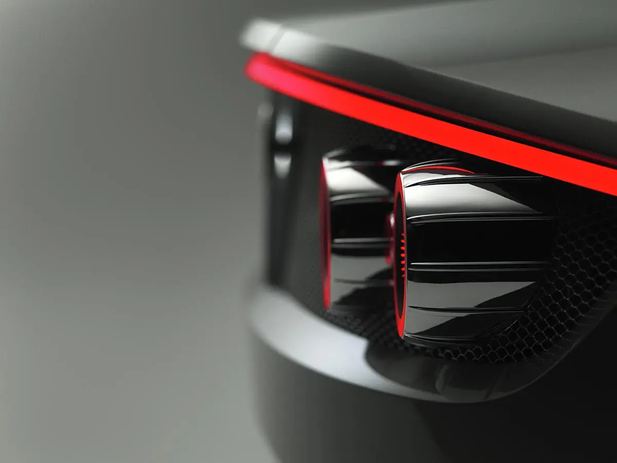 The taillights imitate the form of jet afterburners