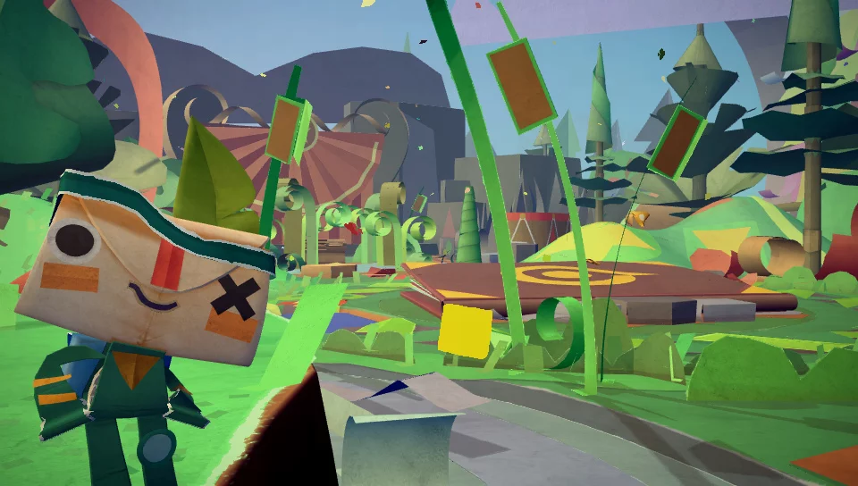 Tearaway tells the story of an envelope-headed messenger traveling through a papercraft world to battle enemies and help the origami inhabitants