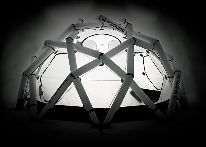 The Mavericks geodesic inflatable expedition tent features a spacious 142 sq ft (13 sq m) interior