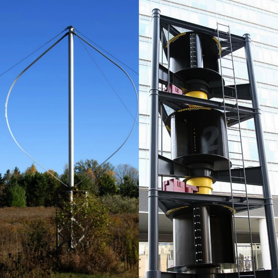 A Darrieus wind turbine (left) and a Savonius wind turbine (right) (Photos: Toshihiro Oimatsu/Shutterstock)