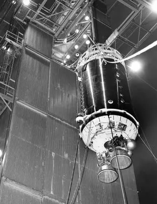 A Centaur booster being mated to an Atlas first stage