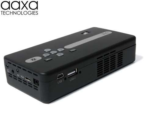 The AAXA P4 Pico Projector plays videos from external sources sent through VGA (mini-VGA) and composite A/V connectors