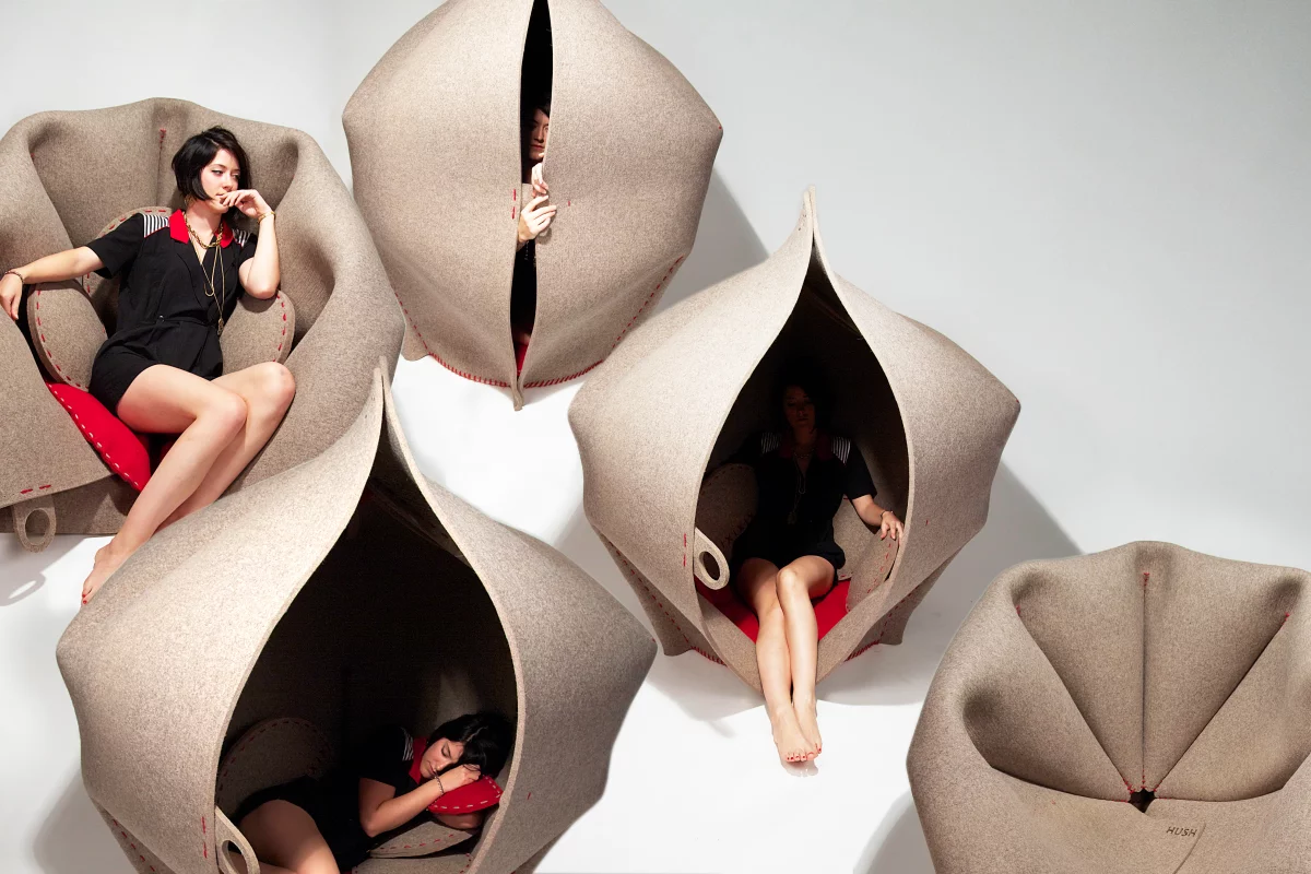 Designed to address our need to sometimes be alone in an increasingly interconnected world, HUSH by UK-based designer Freyja Sewell is a "womb-shaped" pod fashioned from 100-percent woollen felt designed for quiet moments of contemplation or rest