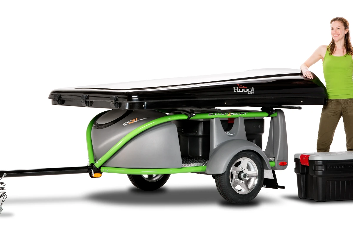 The Roost Explorer "Camping Pod" doubles as a top cargo box