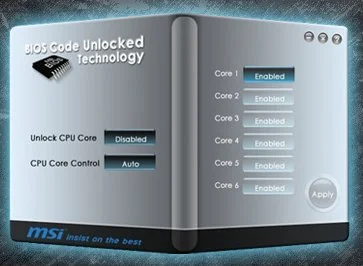 The basic interface shows which cores are active and which are disabled - a user simply clicks to enable grayed out cores