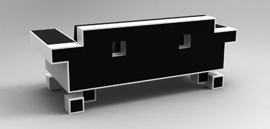 Retro Alien Couch design rendering from behind at an angle