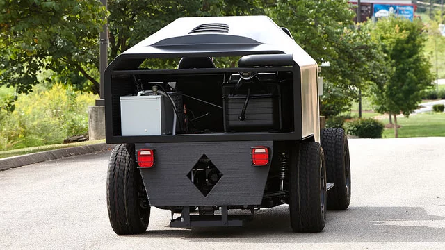 Carbon fiber-reinforced ABS plastic composite material was used to print approximately 30 percent of the vehicle's components