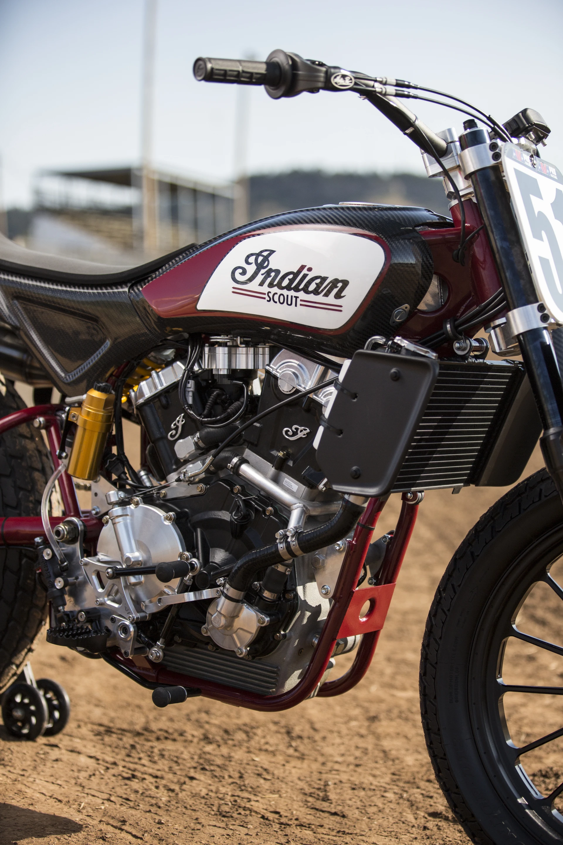 The Scout FTR750 has a liquid cooled 750 cc V-twin engine designed exclusively by Indian