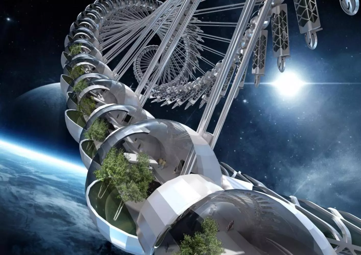 A winner the Space category from previous years was this project called D.N.A. Using modular compartments visualized as a metaphor for DNA, the specific shape creates artificial gravity by rotating the units around a central axis