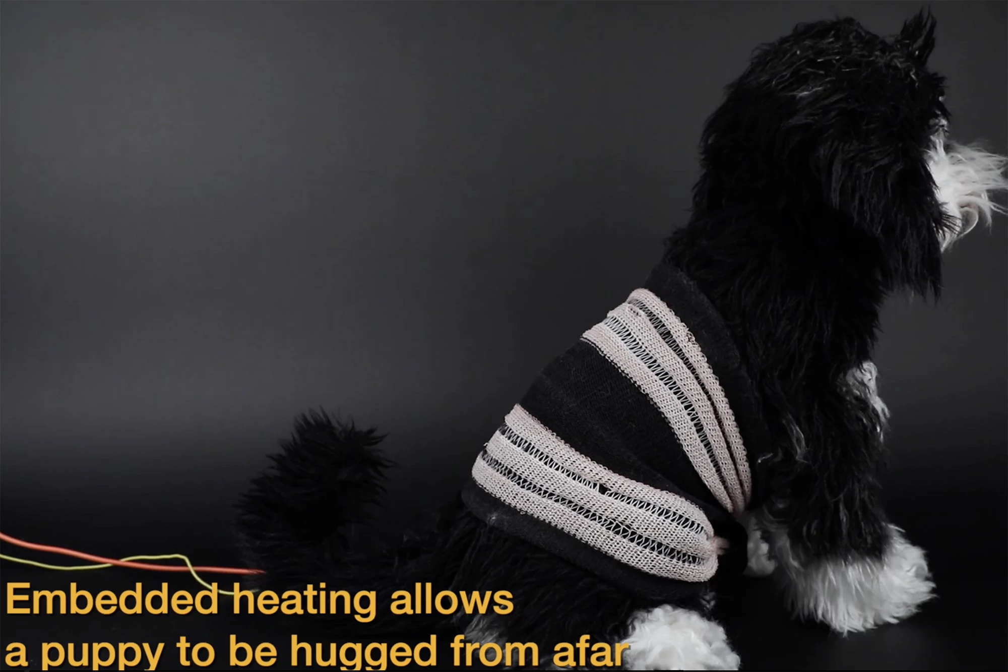 The researchers used FibeRobo to create a 'hugging' sweater for dogs that can also be heated