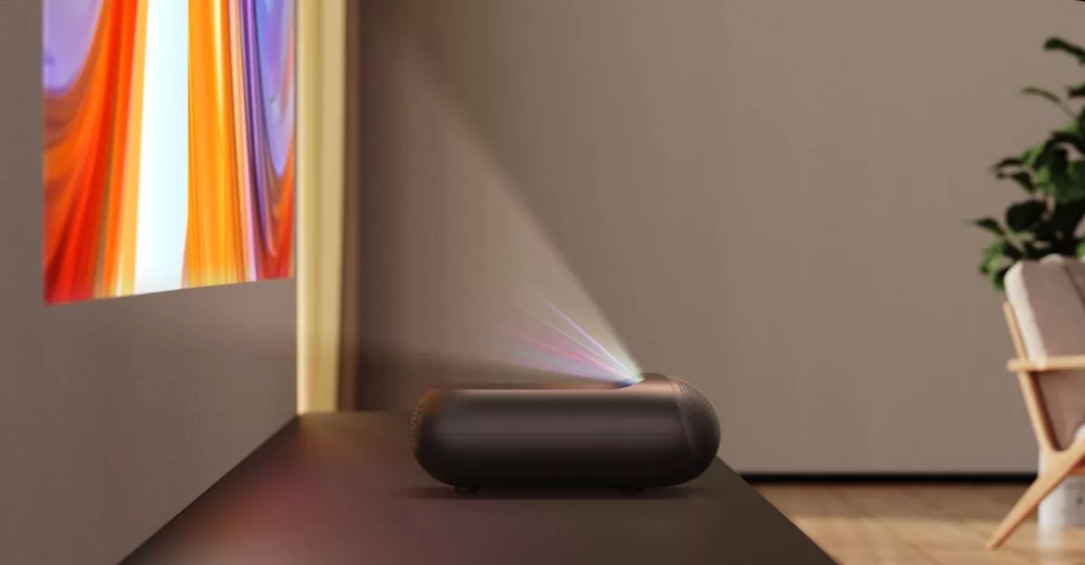 The Yaber K300s ultra-short-throw smart projector features a RGB triple-laser light engine