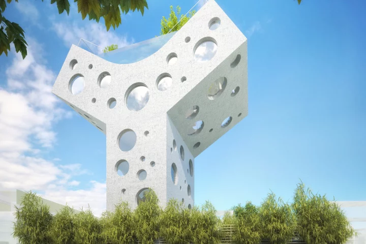 The shape of the Y House is aimed at raising the top of it above those around it for use as a communal space