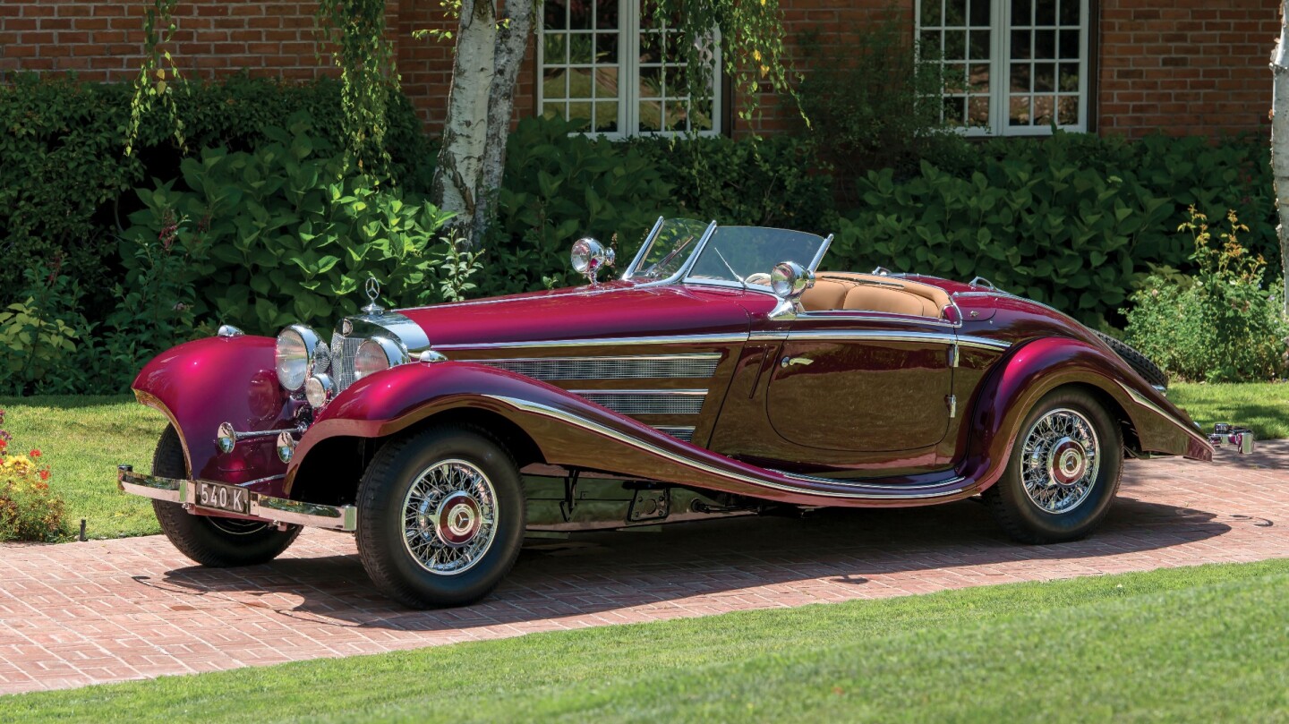 This car is a replica and was the focus of a 2015 New Atlas feature article entitled "Mercedes-Benz 540K Special Roadster ... going cheap" where we speculated about what it might fetch at auction. Although it was originally built as an almost mechanically-identical Mercedes-Benz 540K Cabriolet B, and had been rebodied by an acclaimed master craftsman, it wasn't a "real one." The atom-perfect 540K garnered a record $1,870,000 for a replica at auction, about $10 million less than the record for a "real one."