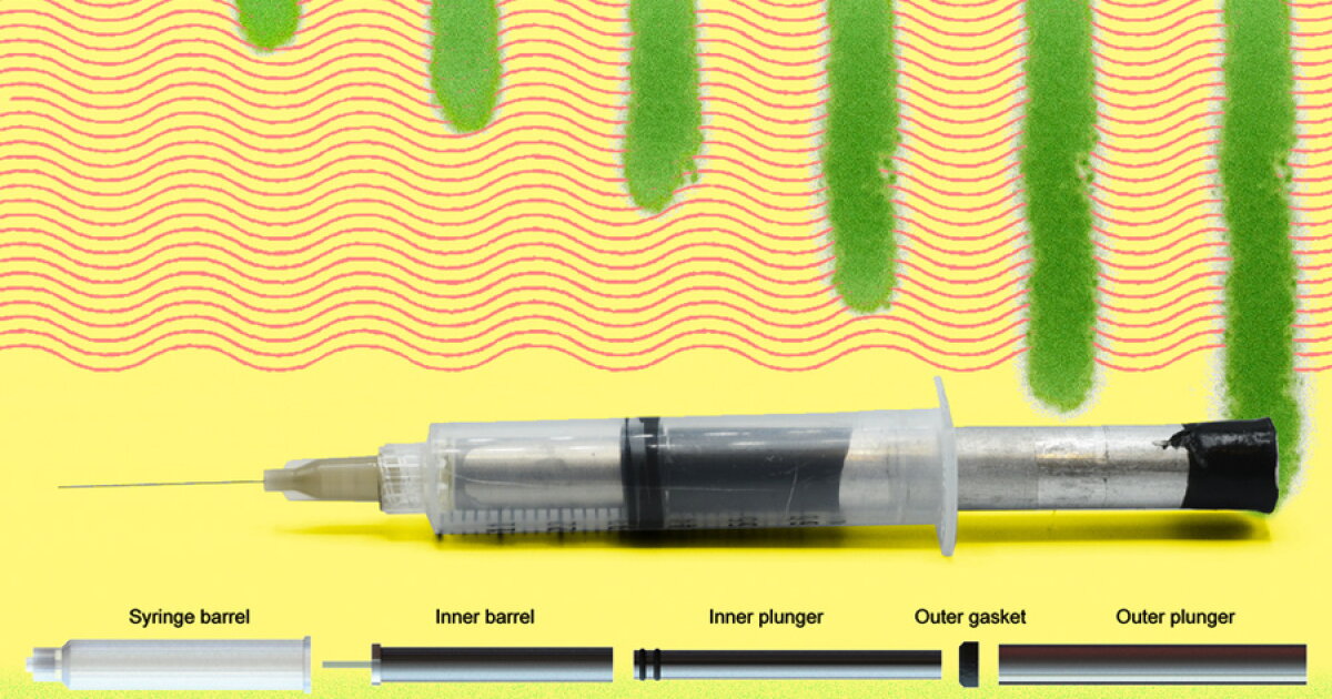 Double-barrelled needle designed for quick injections of viscous drugs
