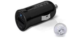 The micro USB car charger from iLuv tucks away inside the cigarette lighter