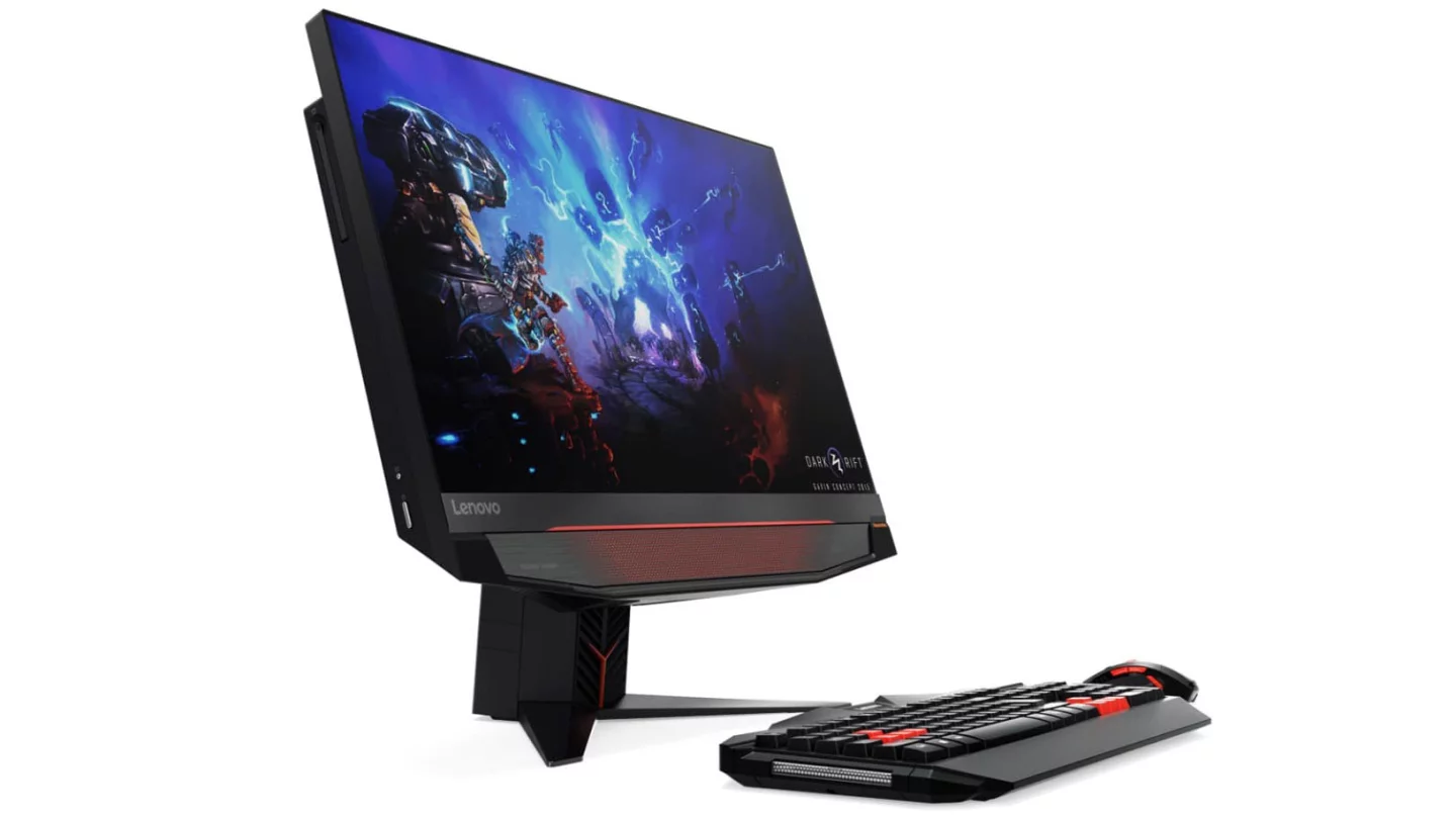 The AIO Y910 features a borderless, 27 inch 2K monitor, with a 144 Hz refresh rate and 5 ms response time