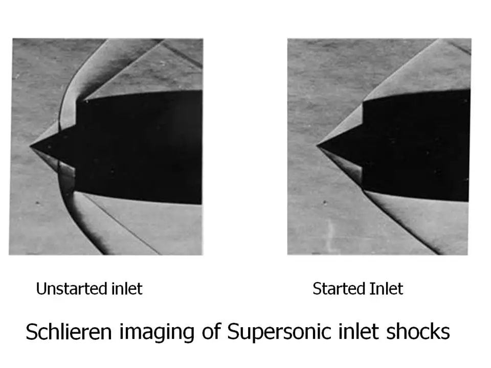 Shockwaves created by the aerospike on the J58 engine