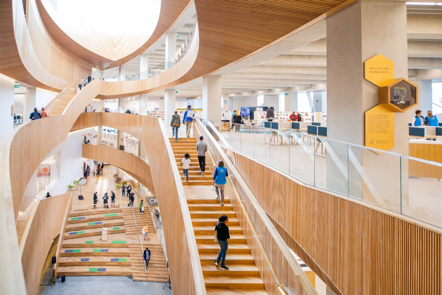 Calgary Central Library has a total floorspace of 240,000 sq ft (22,300 sq m)