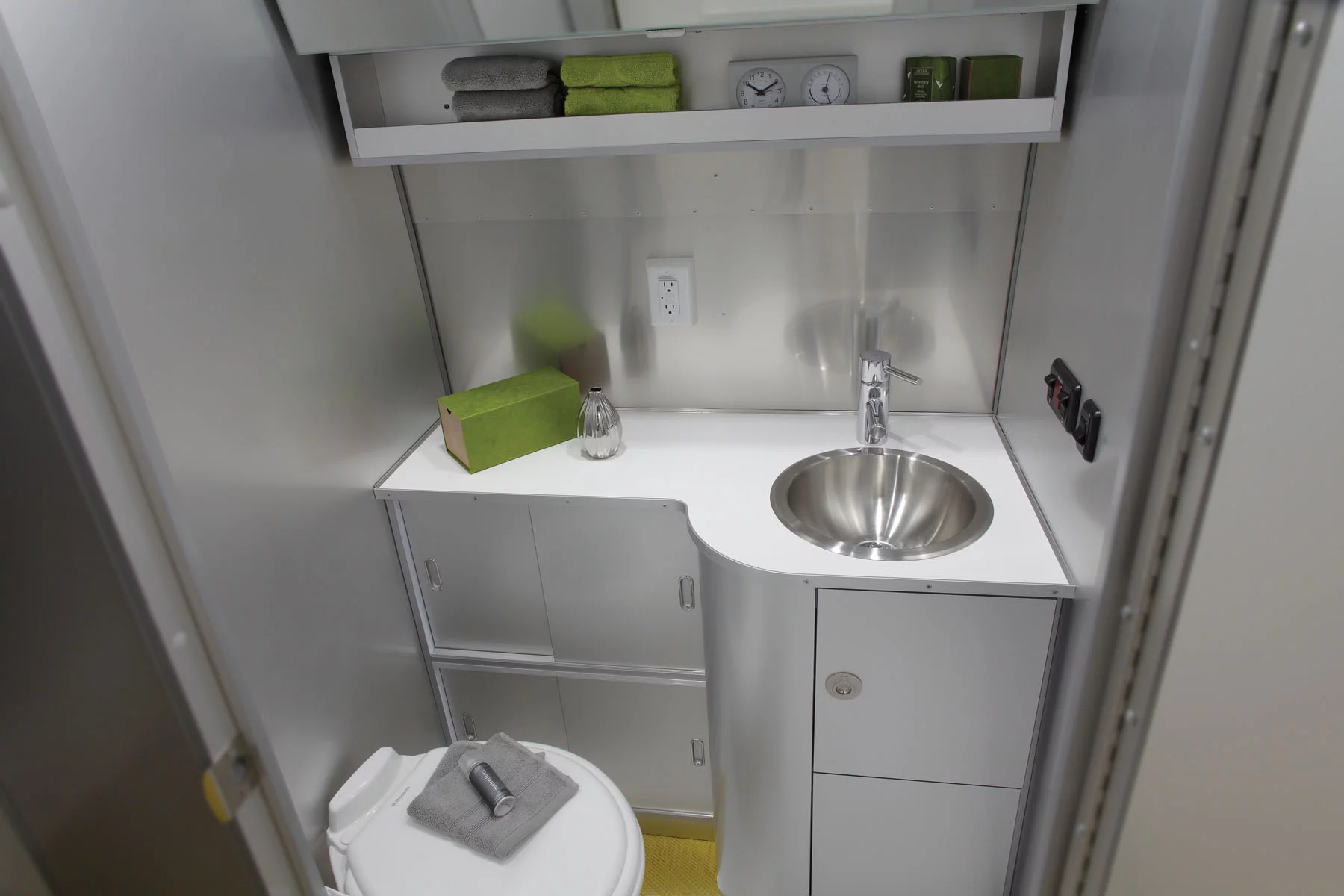 Aluminum adorns surfaces all over the International Sterling interior