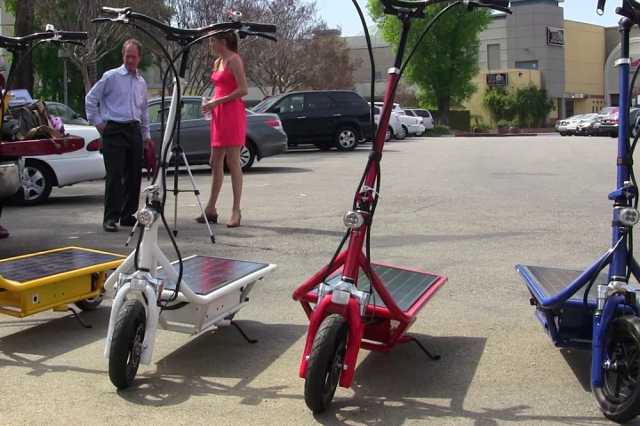 The Solar Electric Scooter uses a PV panel as its riding platform