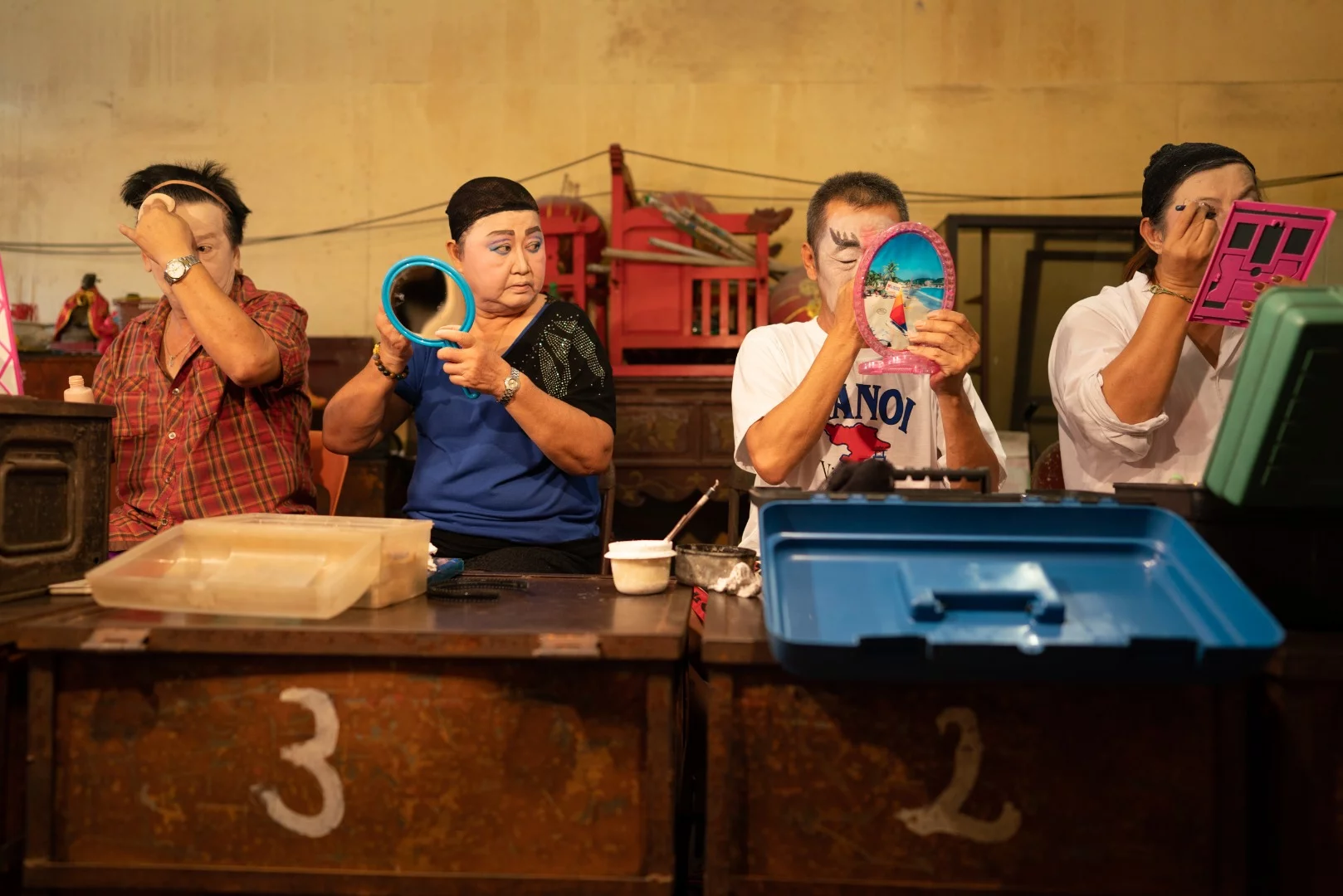 Preparations for an opera take place at the Cheok Beh Kieng Temple in Kuala Lumpur, Malaysia
