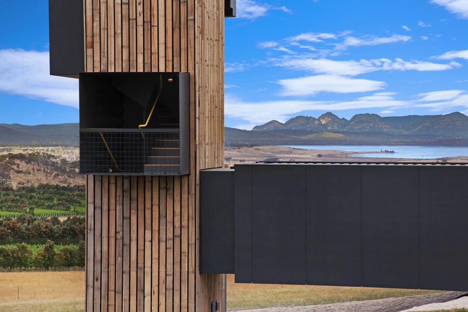 The lookout was craned into place and offers stunning views of the surrounding vineyard