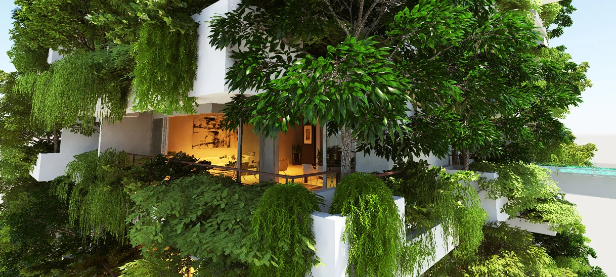 The planted terraces for each apartment will help to absorb sound, provide shade and cleanse the air by absorbing carbon dioxide