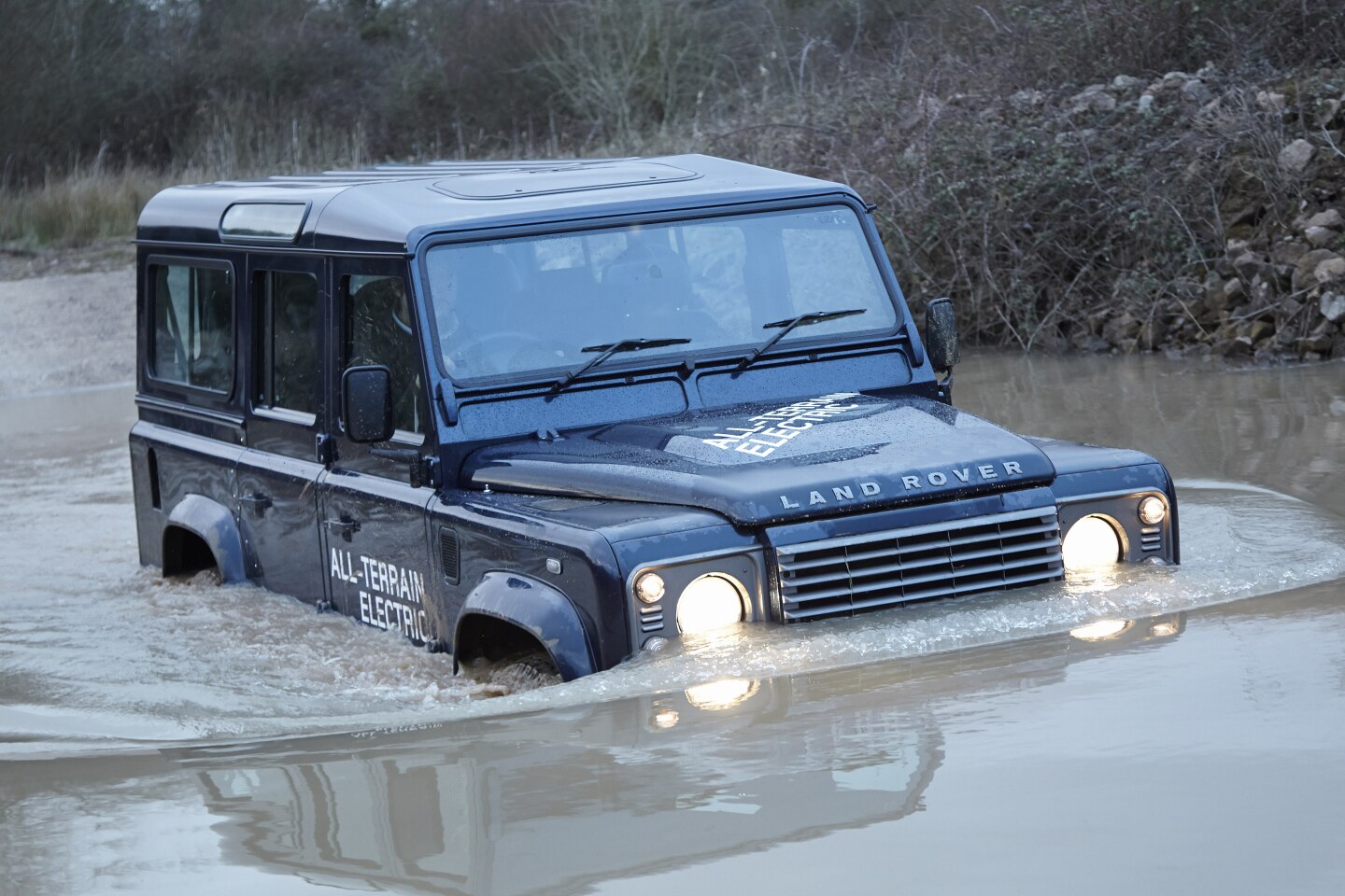 Land Rover said it's tested the electric Defender's capabilities in about 2.5 feet (800 mm) of water