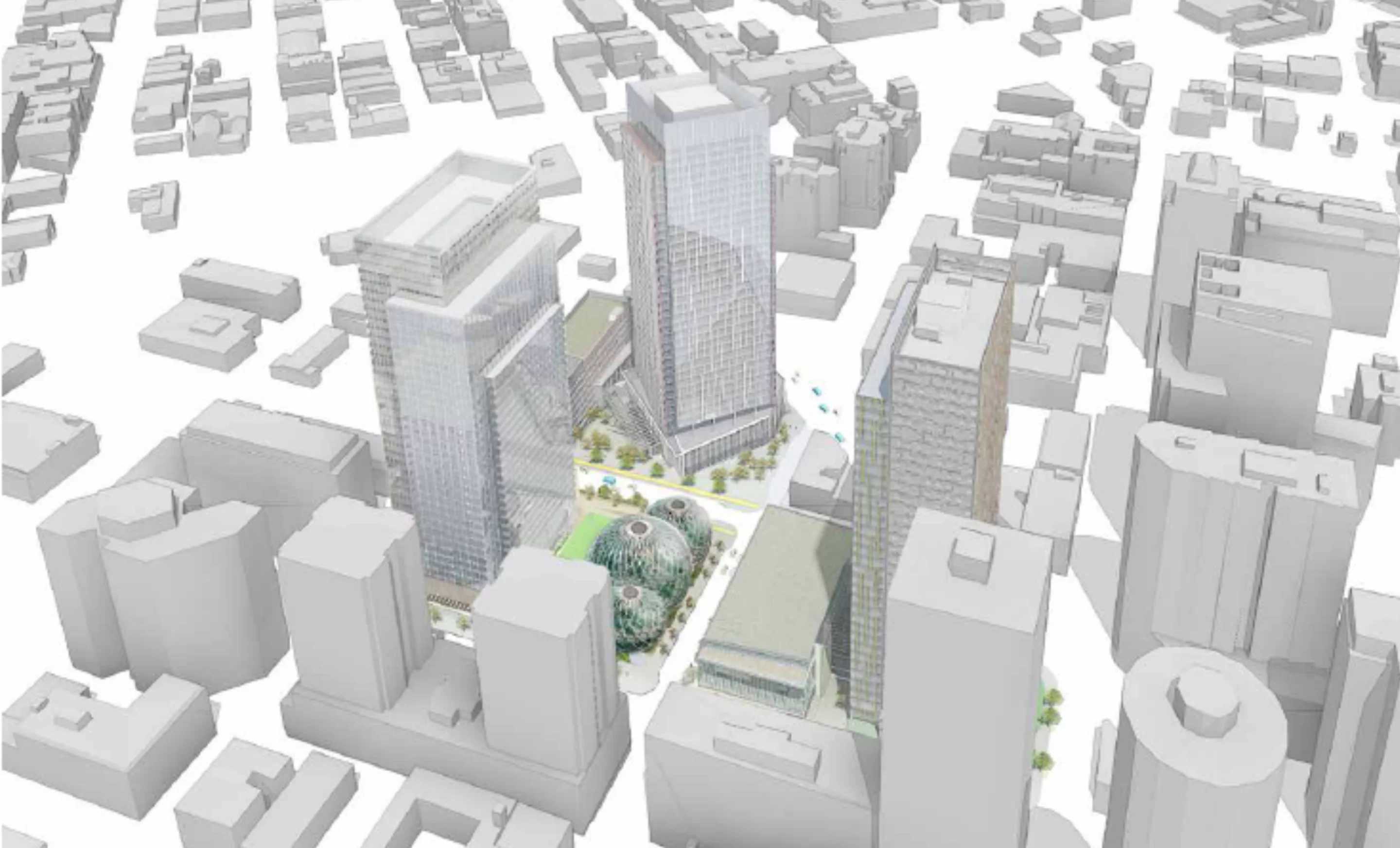 The domes as they relate to surrounding buildings (Image: Studio 216)