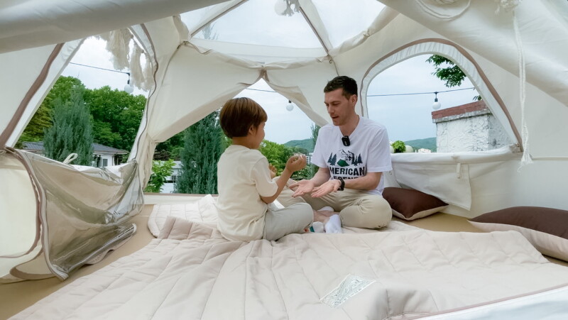 Two-story hammock tent lifts glamping off the ground (or water
