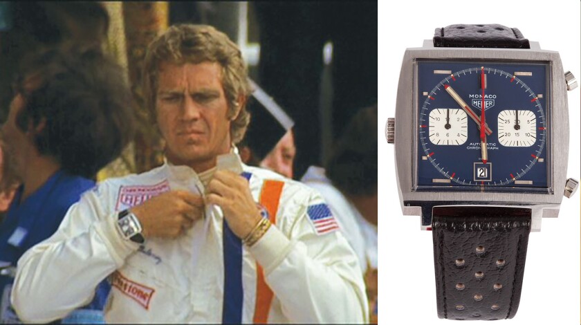 The TAG Heuer Monaco McQueen wore throughout 'Le Mans' was an early example of product placement in film, and has subsequently become one of the world's most expensive entertainment-related watches ever sold, fetching $799,500 in July, 2012 at a Profiles in History auction.