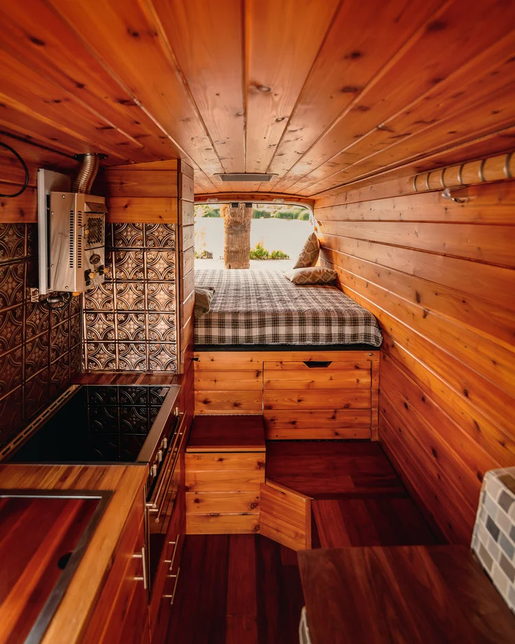 Inside the Boho Golden Egg camper van