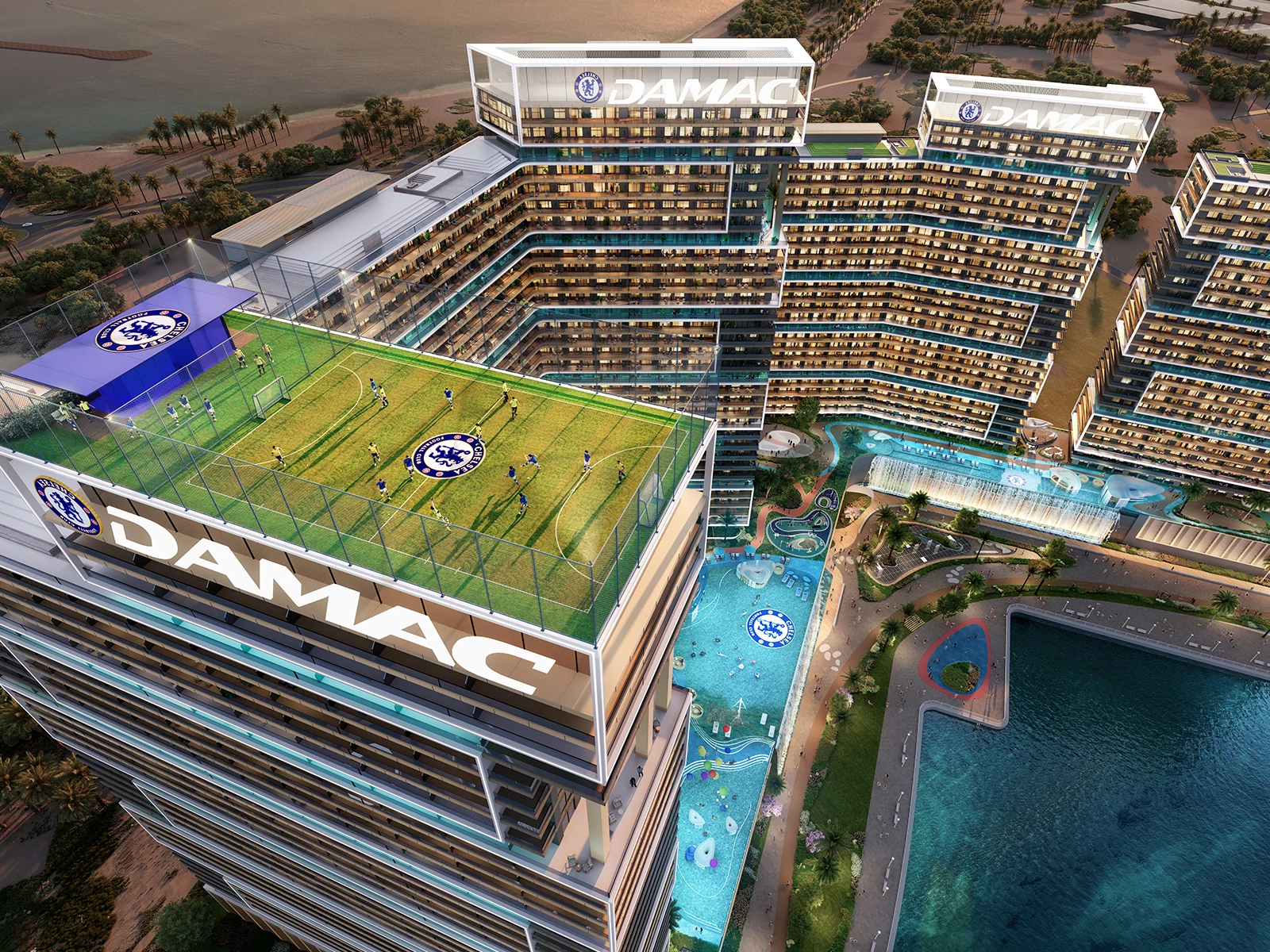 Chelsea Residences is a luxurious Dubai residential skyscraper project that will be topped by a soccer pitch