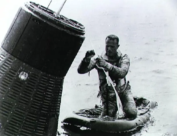 Scott Carpenter practicing a water recovery (Image: NASA)