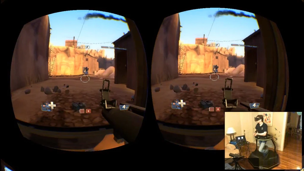Team Fortress 2 being played while using the Omni and an Oculus Rift