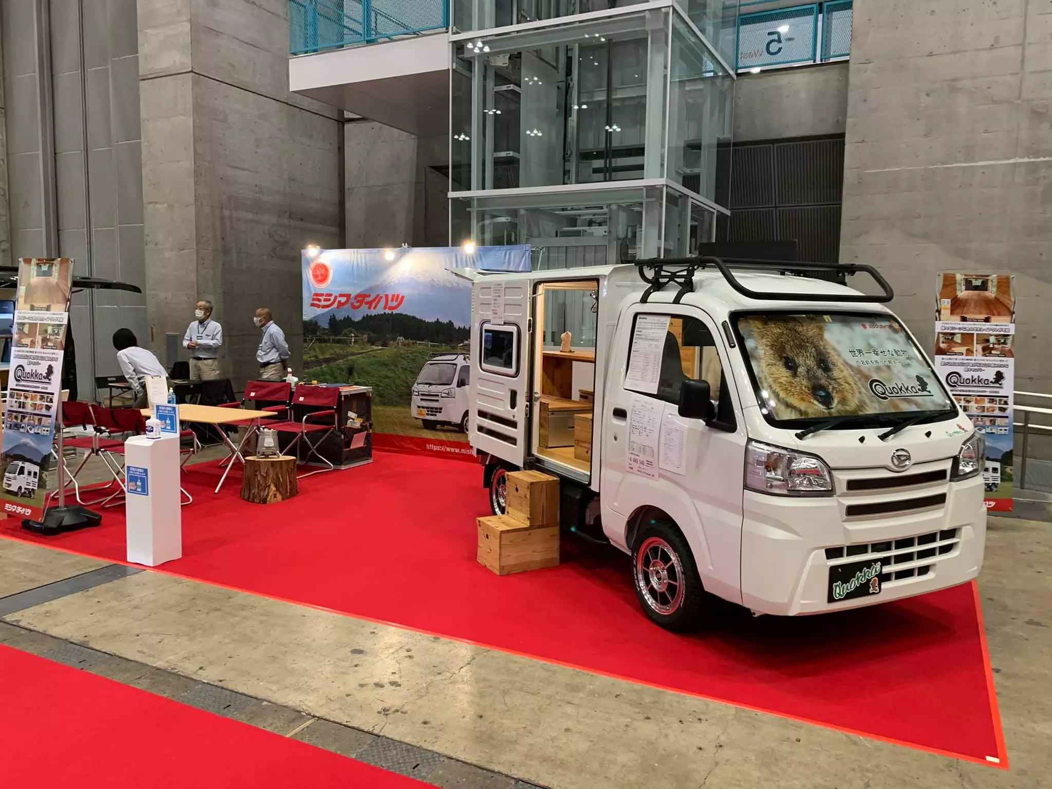 The Quokka micro-camper shows off its warehouse-meets-lodge looks on the Japanese camping car show circuit