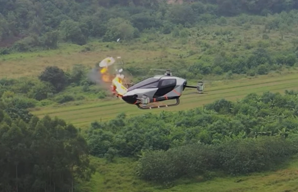 The X2 aircraft fires its ballistic multi-parachute safety system at just 50 m off the ground