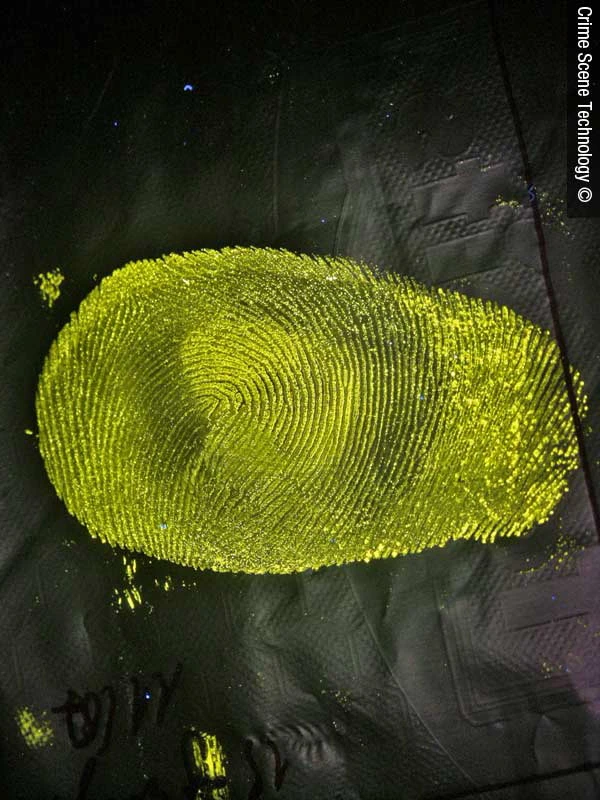 A Lumicyano-treated fingerprint on a plastic bag