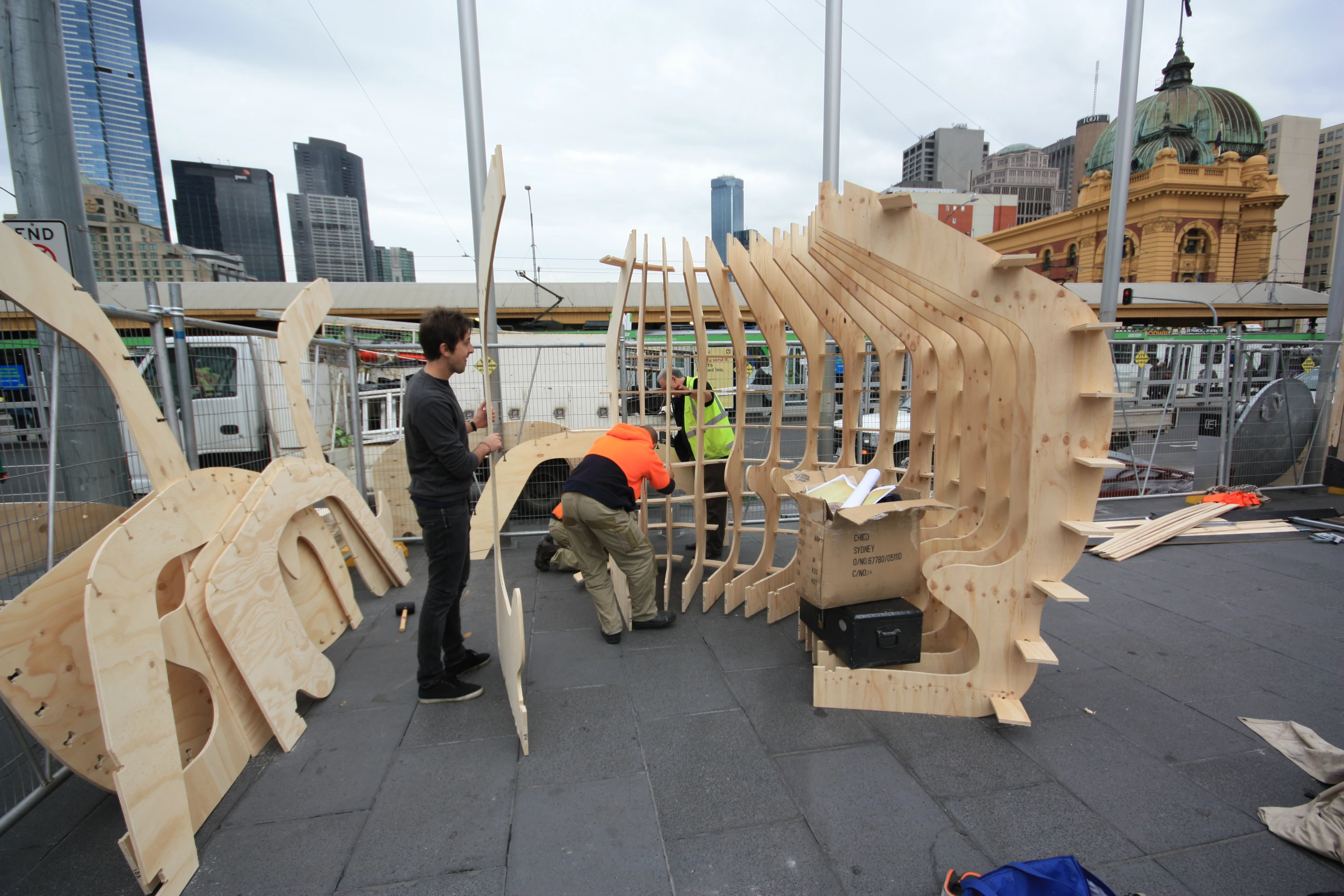Once the main frame is built, a waterproof skin is added to keep out the elements