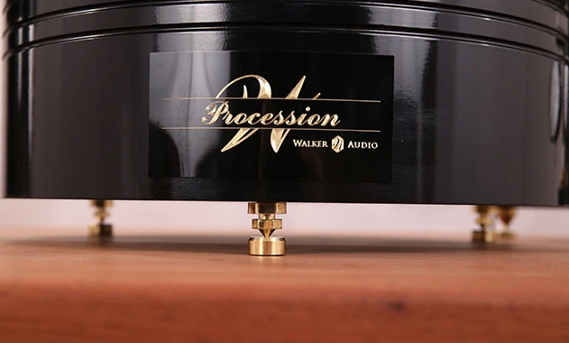 The Procession turntable features a 4-inch aircraft-grade aluminum plinth that tips the scales at 45 lb