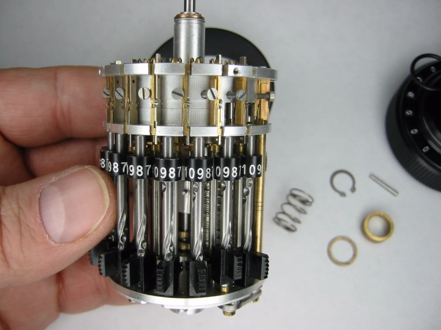 The inside of a Curta calculator