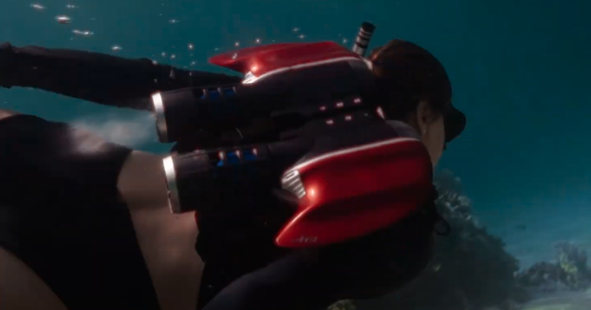 Kikfin triple-thruster underwater jetpack with shark fins Kikfin triple-thruster underwater jetpack with shark fins