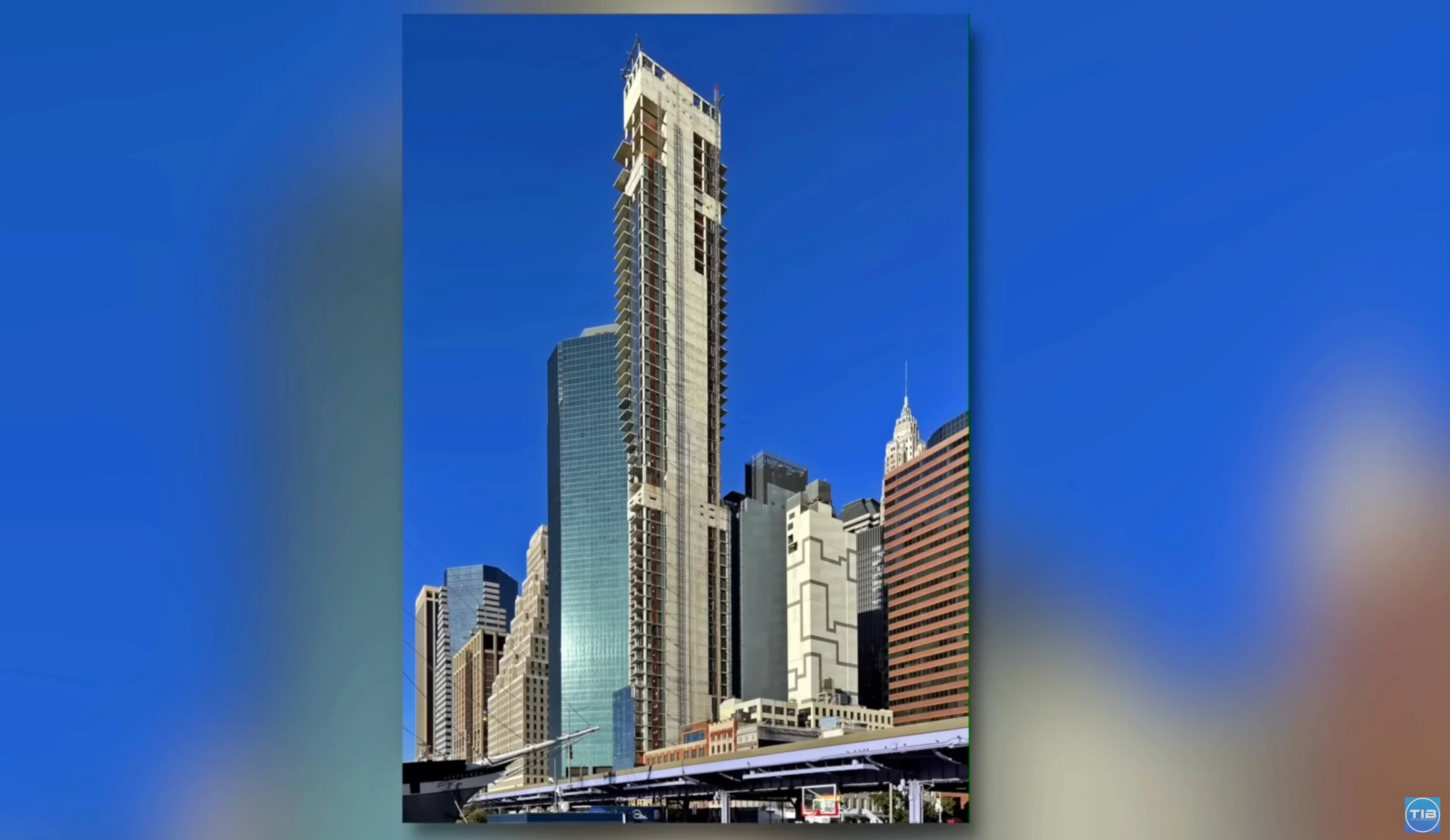 What was supposed to be a luxury river front property has been left as an unfinished carcass, literally swaying in the wind since the "slosh stabilizers" were never installed on the upper floors