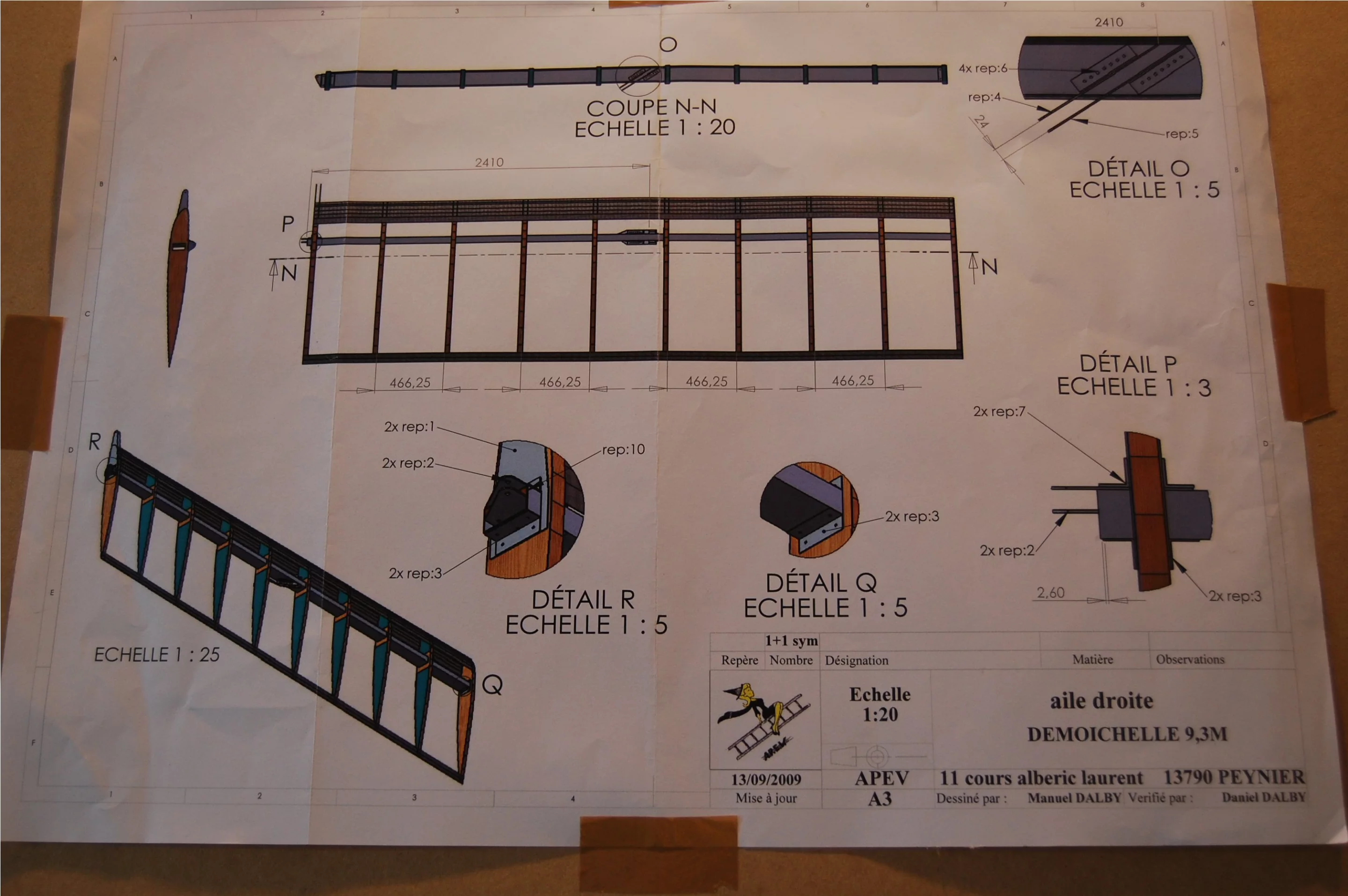 Construction plans for the Demoichelle monoplane on display at the Green Air Show in Paris