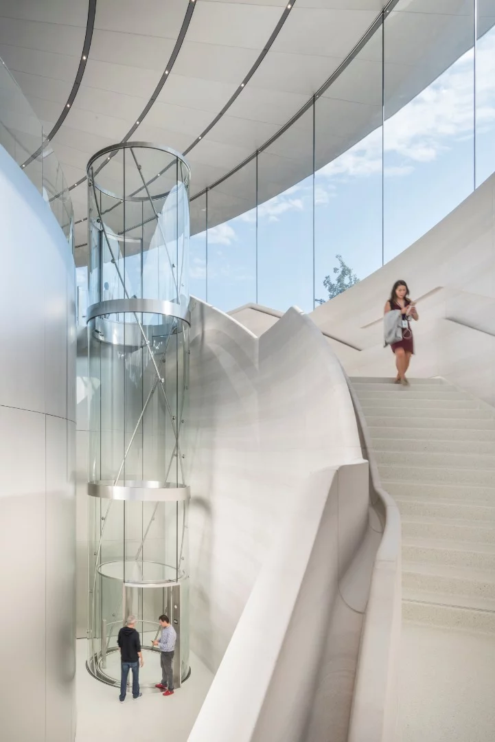 The Steve Jobs Theater Pavilion was designed with the glassy, metallic look of Apple devices in mind