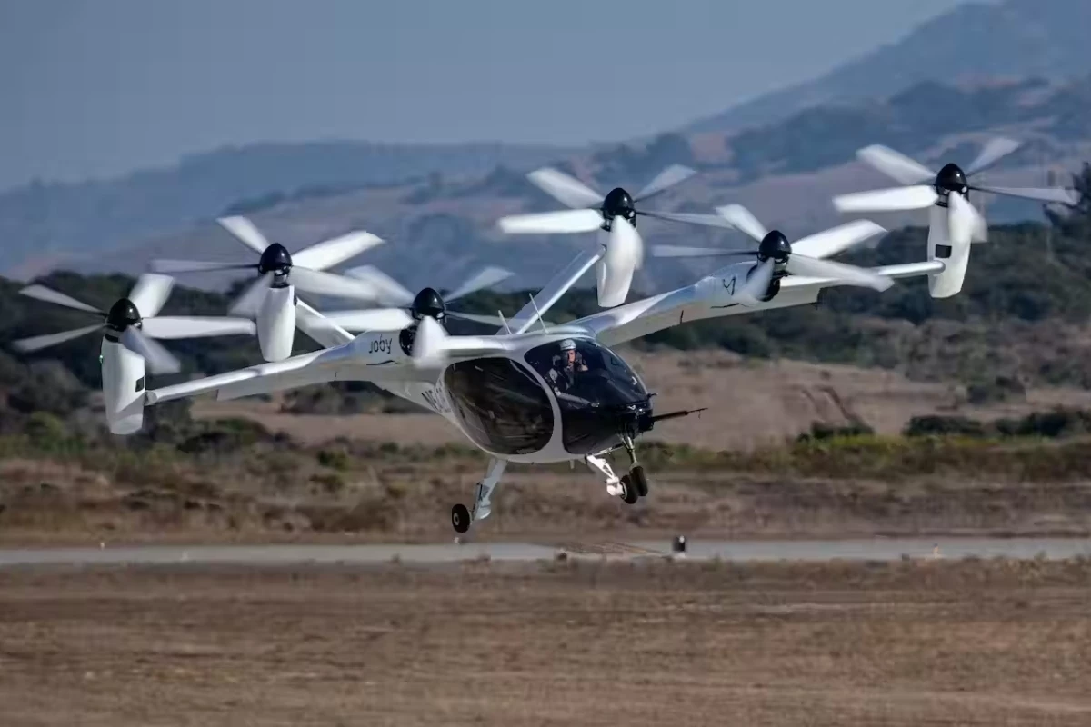 Joby Test Pilot Zach Reeder flies the Joby eVTOL aircraft in Marina, CA.
