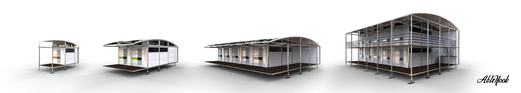 Multiple modules can easily be put together to create larger dwellings and separate interior zones
